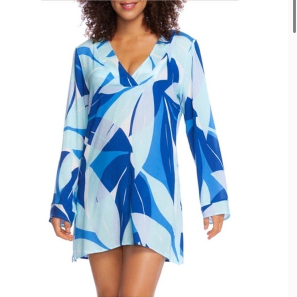 La Blanca Palm Reader Tropical Tunic Swim Cover Up Size XS